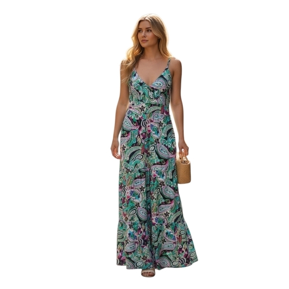 JohnPaulRichard Multicolor Paisley Maxi Dress With Ruffle Neckline